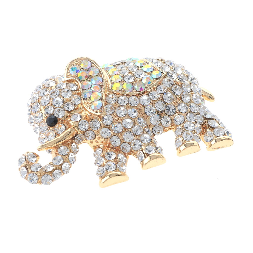 Gold Tone Metal Crystal Rhinestone Elephant Brooch P1237-GAB