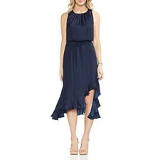VINCE CAMUTO Womens Sleeveless Cinched Waist Rumple Maxi Dress Classic Navy XL