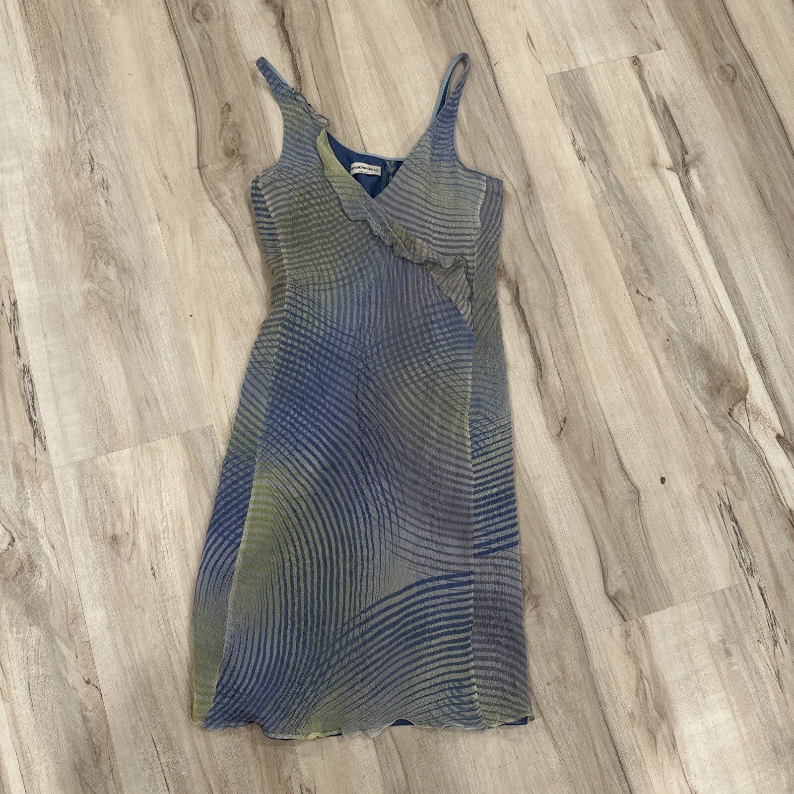 Emporio Armani Blue/Green Mini Silk Dress SIZE Xs