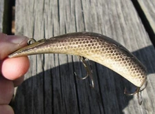 Vintage Kautzky Lazy Ike #3 Brown wood crankbait lure