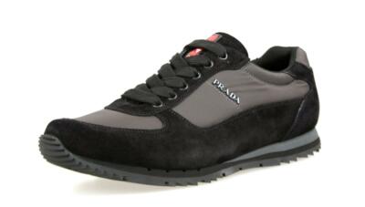 PRADA Wildleder Nylon Sneaker - LINEA ROSSA - Schwarz Grau - NEU -  8 42