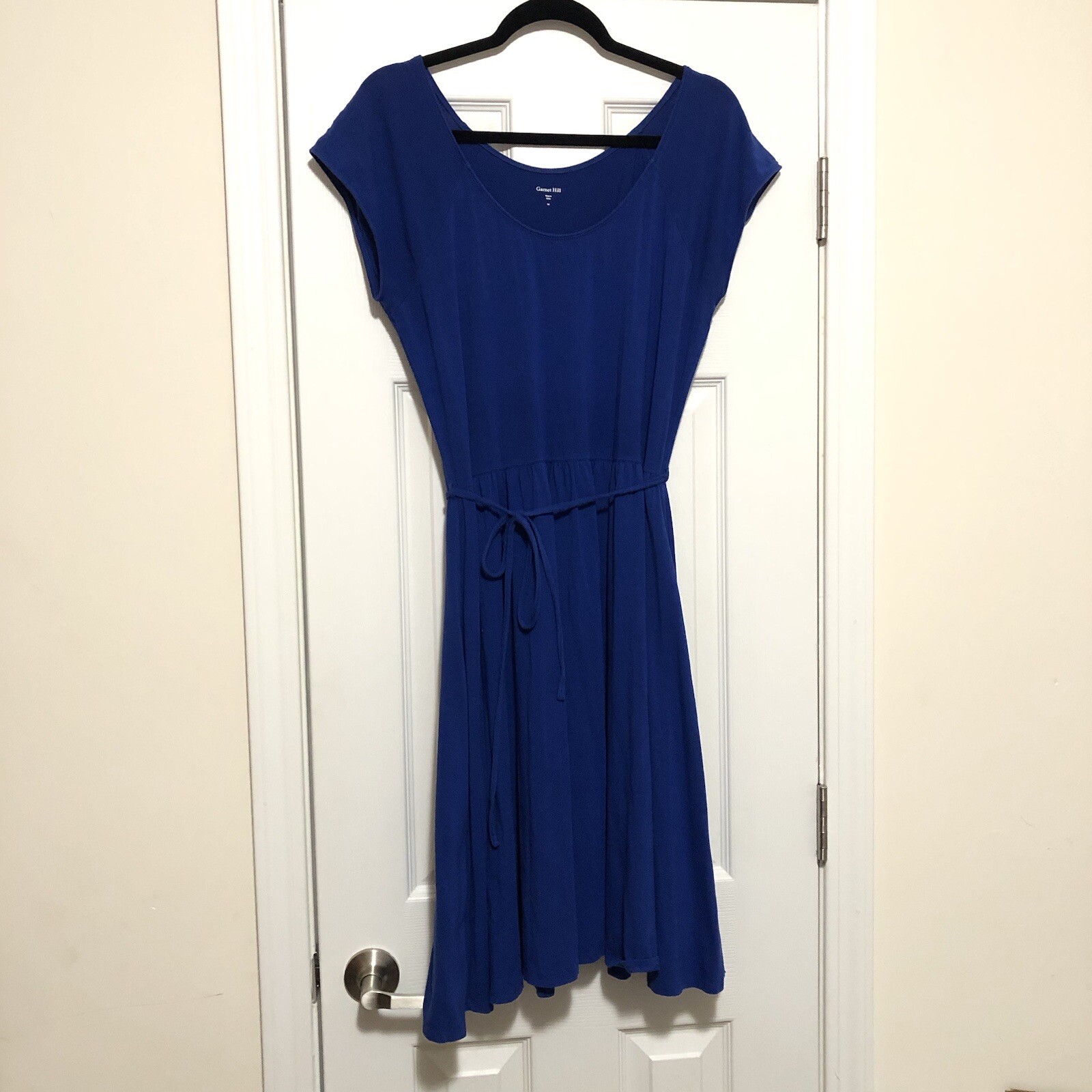 Garnet Hill Blue Short Sleeve Tie-Waist Dress Size 14
