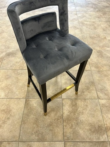 Abbyson Jemma Velvet Counter Stool with Gold Accents - Grey - New in Box - Picture 12 of 14