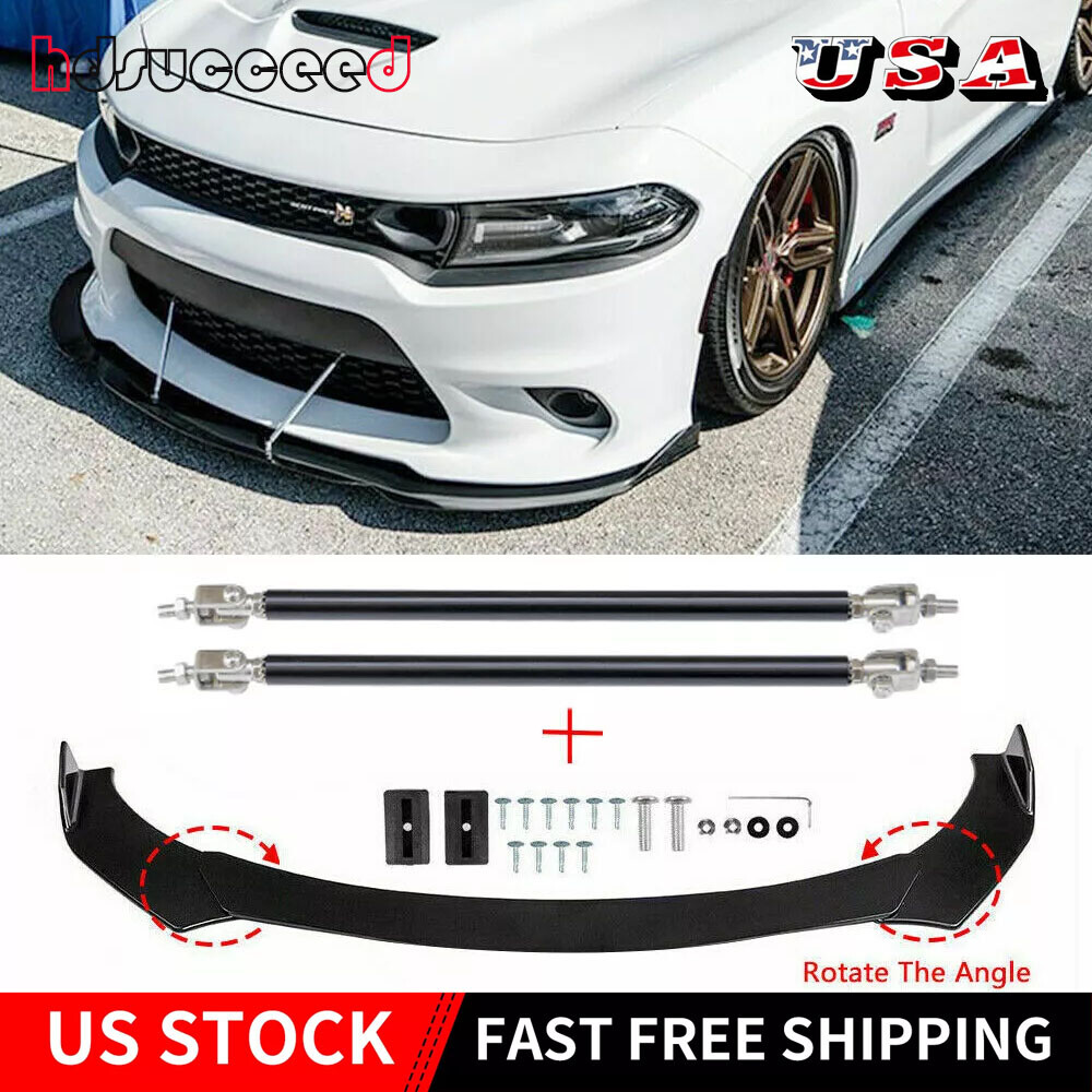 Dodge Charger RT SRT SXT Front Bumper Lip Splitter Spoiler with Strut Support Bars  