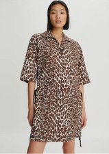 Tory Burch Brown Animal Leopard Print Reva Collared Shirt Dress, Size 4