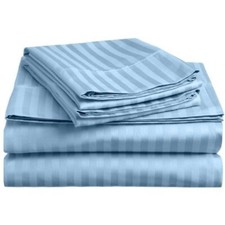 King Blue Striped 4 Piece Bed Sheet Set 1000 Thread Count 100 Egyptian Cotton