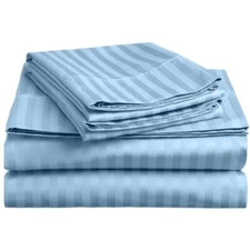 King Blue Striped 4 Piece Bed Sheet Set 1000 Thread Count 100% Egyptian Cotton