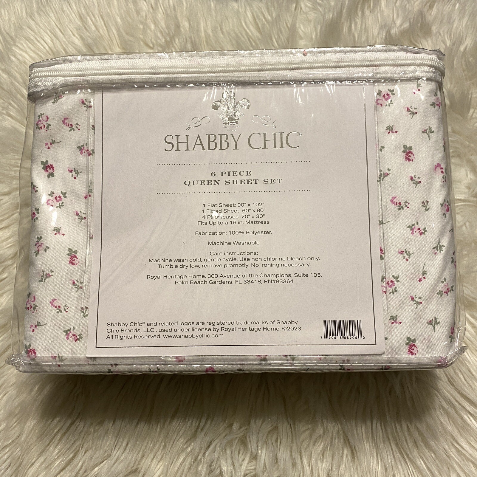 Rachel Ashwell Shabby Chic Sheet Set Queen White Pink Rosebud Floral