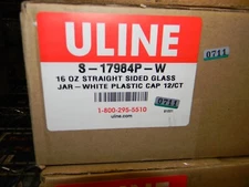 Uline S-17984P-W 16 Oz Straight Sided Glass Jar, White Plastic Cap 12/CT