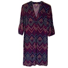 Banana Republic Purple Navy Shift Dress 3/4 Sleeve V-Neck Knee Length Women S