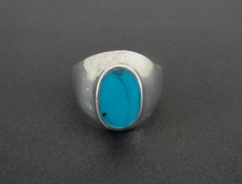 Turquoise Stone Oval Band Sterling Silver 925 RING Size 5 1/2 - Picture 4 of 4