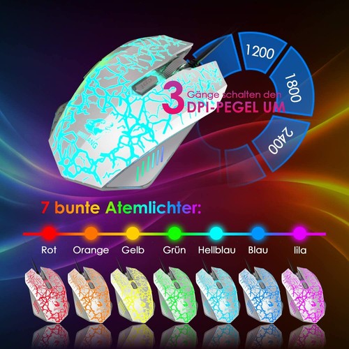 Gaming Tastatur Und Maus Set,German Layout Regenbogen LED 104 Tasten Verkabelt - Bild 4 von 14