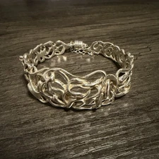 Designer Hagit Gorali HG Sterling Silver Chunky Abstract Cuff Bracelet Womens