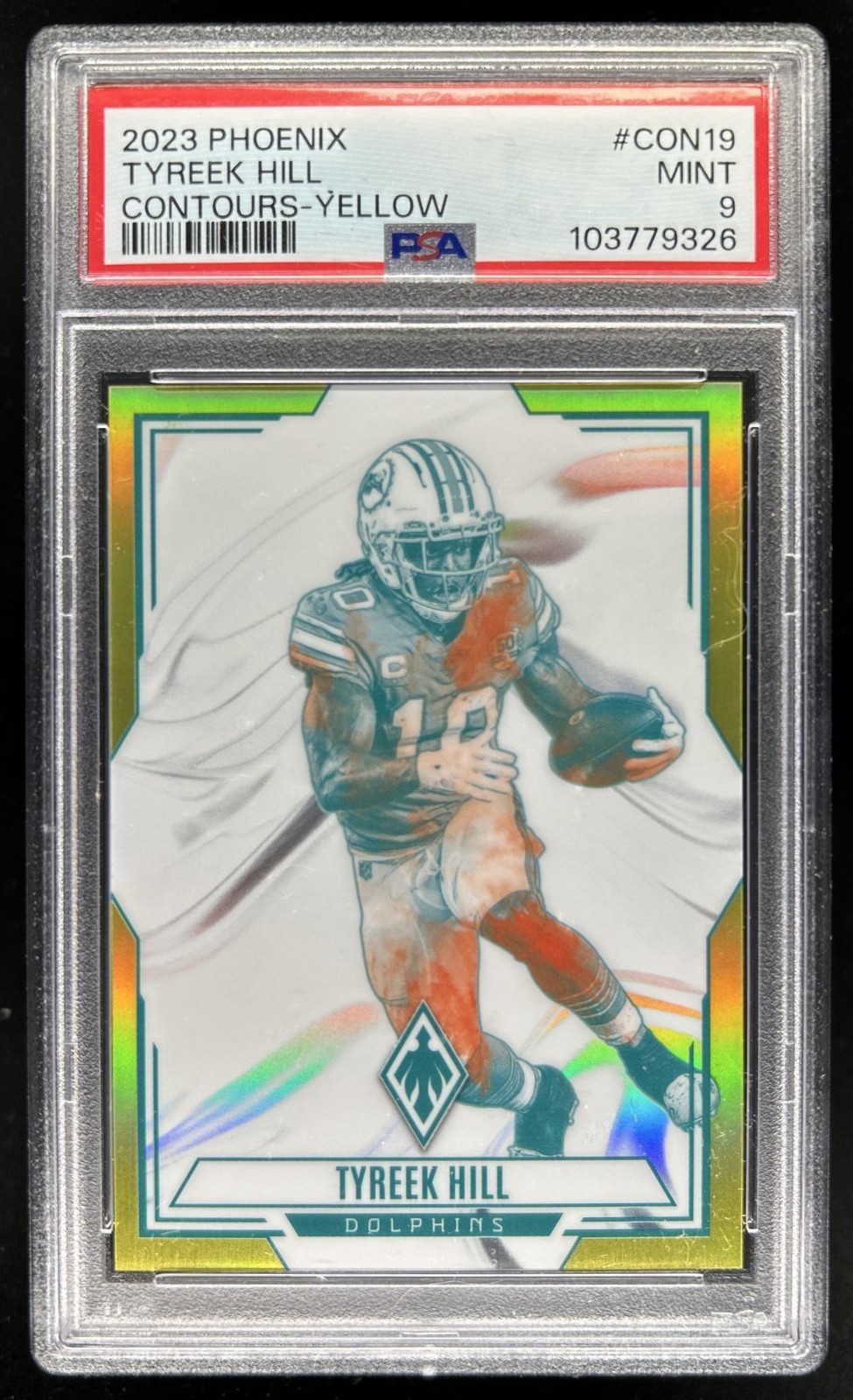 2023 Panini Phoenix Tyreek Hill Contours Yellow #/75 Dolphins PSA 9