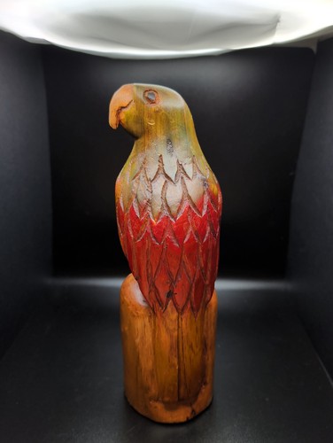 Hand Carved Hand Painted Parrot Statue Colorful 9" FIGURE