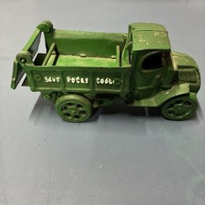 Vintage Cast Iron Green Toy Dump Truck Working Flatbed 8 L