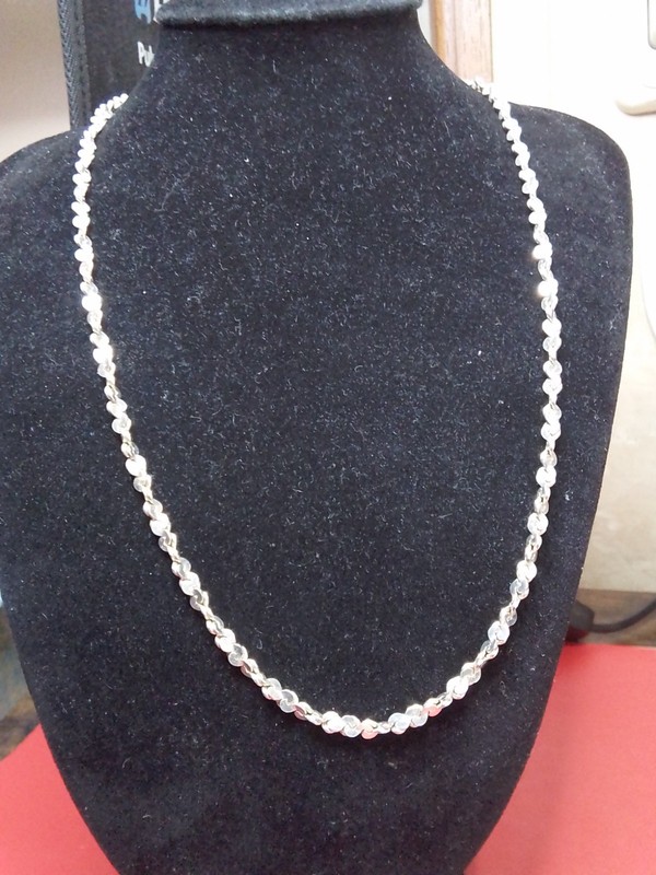 925 Mirror Link Sparkle Chain. 19" long, marked Italy and HCT, weighs 13.38 gram