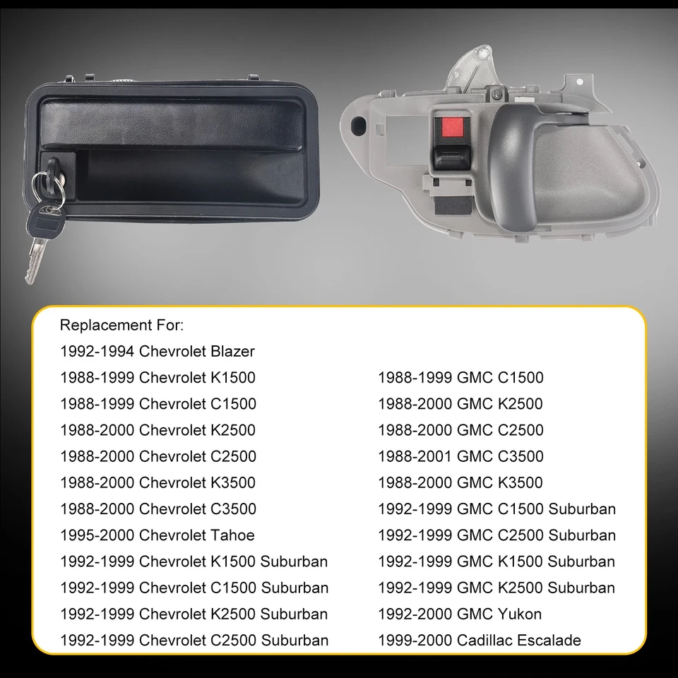 PAR de cerradura y cilindro de manija de puerta exterior delantero para Chevrolet C/K 1500 2500 3500 Foto 3 de 4