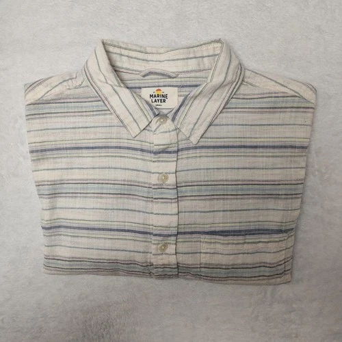 Marine Layer Shirt Mens Small White Striped Long Sleeve Button-Up Cotton Work