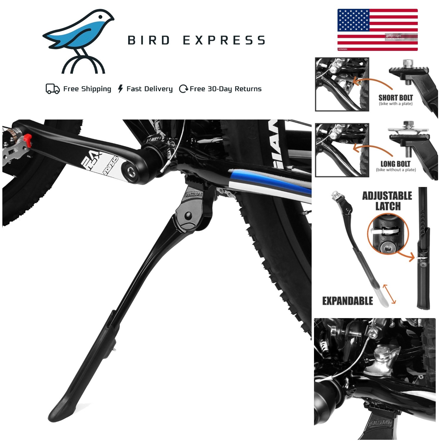 Adjustable Rear Bike Kickstand for 24-29 In Adult Mountain, 