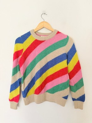 Boden Pullover Damen S Regenbogen Diagonal Streifen Rundhals Strickpullover