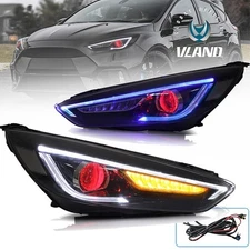 VLAND LED Demon Headlights w/ Blue DRL Sequential For Ford Focus 2015-2019 MK3.5