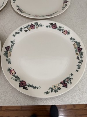 Set Of 4 Corelle Garden Home Birdhouse Dinner Plates, Vintage