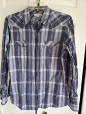 Tin Haul M Blue Plaid Snap Front Long Slv Western Shirt Pockets 100 Cotton