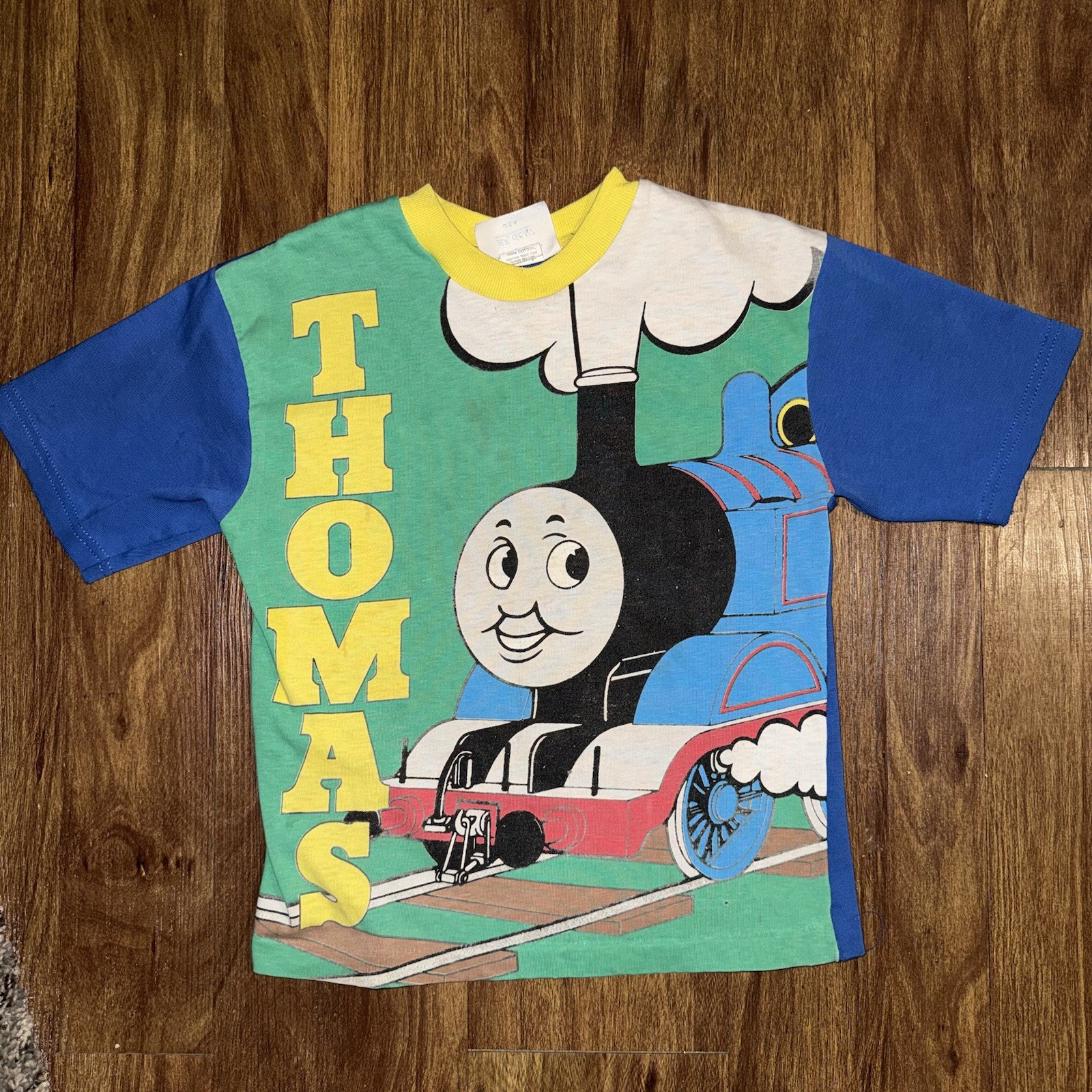 Very Rare Vintage 90s Thomas The Train Mega Print Shirt Size 7 USA 14.5x18.5 image 2