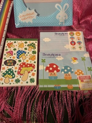 New! Kawaii Japan Daiso Mushroom Character Anime 7.5  Letter Set And 6 Memo Pad!