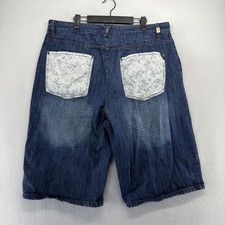 Vintage LRG Shorts Men's 38 Blue Baggy Denim Jorts Dark Faded Skater 15 in y2k