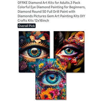 3 Pack Diamond Painting Kits 5D Full Drill Eye Theme 12x16inch