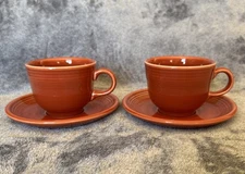 Fiesta Set of 2 Teacups and Saucers Paprika Burnt Orange Coffee Cups Fiestaware