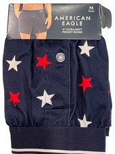 NWT AMERICAN EAGLE 4" Slim Ultra Soft Boxer Sz S Blue Red White Stars 79