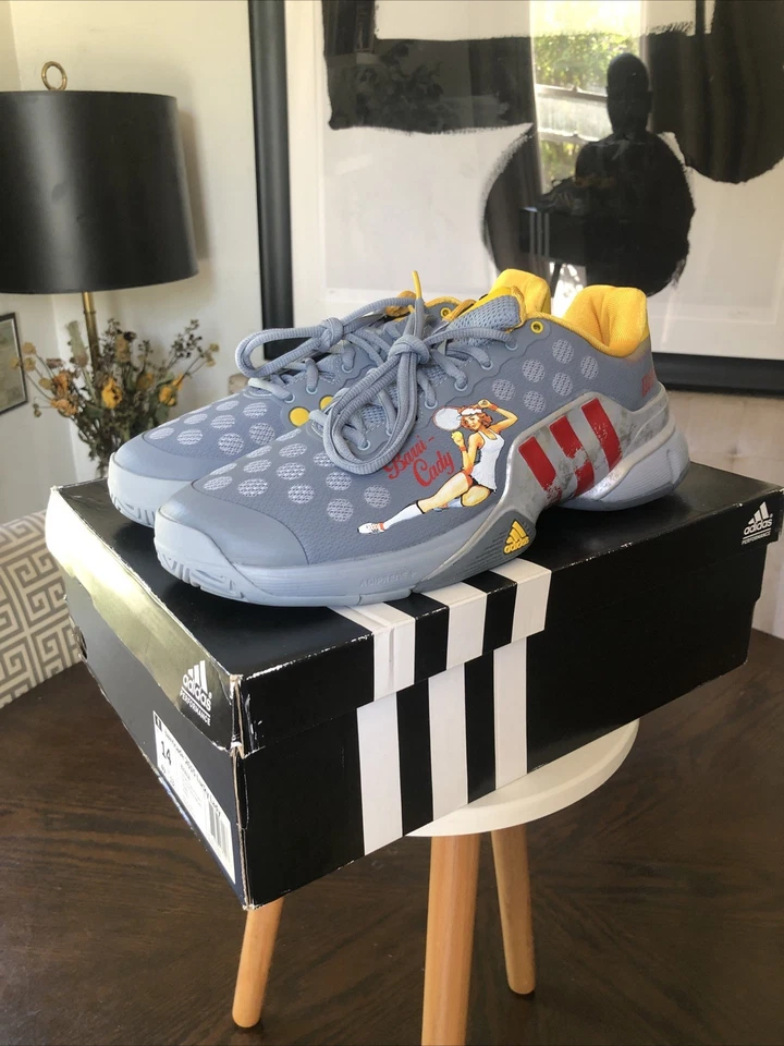 Adidas Barricade "Barri-Cady” Limited Edition Light Grey/Scarlet/Silver Sz14 NIB - Image 3 of 4