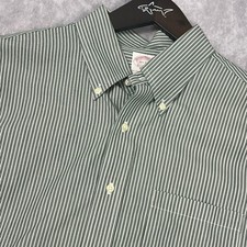 Brooks Brothers Non-Iron Cotton Stripe Button Down Shirt Green White 16.5-34