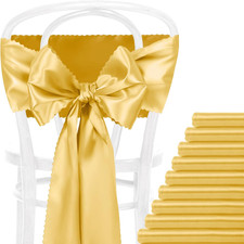 12Pcs Gold Satin Chair Sashes  Bows, 7X108In Chair Bow Ties for Wedding, Party,