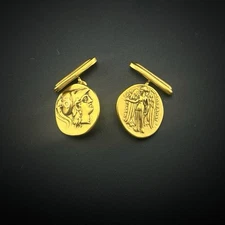 MMA Metropolitan Museum of Art Cufflinks Coin Greco Roman Greek Gold Plated 1991