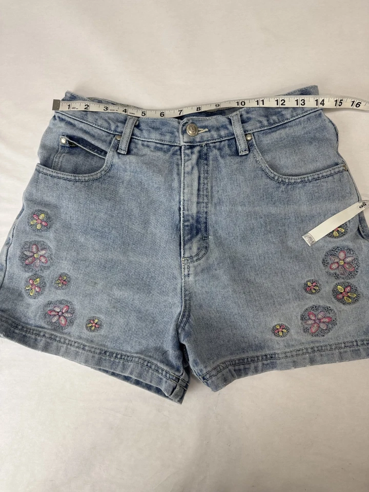 Vtg 80s No Excuses Embroidered Floral Jean Short Festival Grunge Y2K High Rise 9 - Image 4 of 4