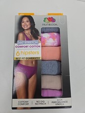 Fruit Of The Loom Womens 360 Stretch Comfort Cotton Hipster Panty 6 Pack Sz 6/M