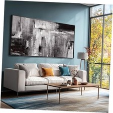 Large Framed Canvas Wall Art and White Abstract Art Painting 58"L x 29"W Black
