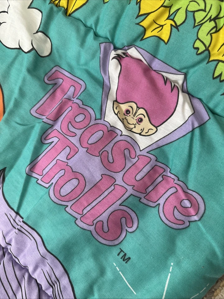 Saco de dormir infantil vintage Treasure Trolls 1992 ACE NOVELTY zíper duplo - Imagem 2 de 4