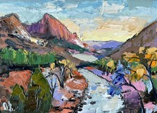 Zion National Park Painting Original Art Impasto Oil Painting Landscape 5x7