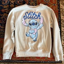 Disney Stitch Sweatshirt Kids M Beige Blue Pink Cotton/Polyester Front  Back