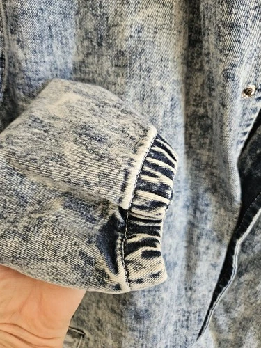 Brooklyn Cloth Men's XL Acid Wash Denim Jacket Military Patches Distressed Jean image 4