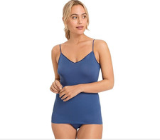 Hanro Women's Cotton Seamless V Neck Camisole in Blue Size XS NWT