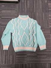 Vintage Rouge By Helium Cable Knit Sweater Turquoise And Pink Sz S