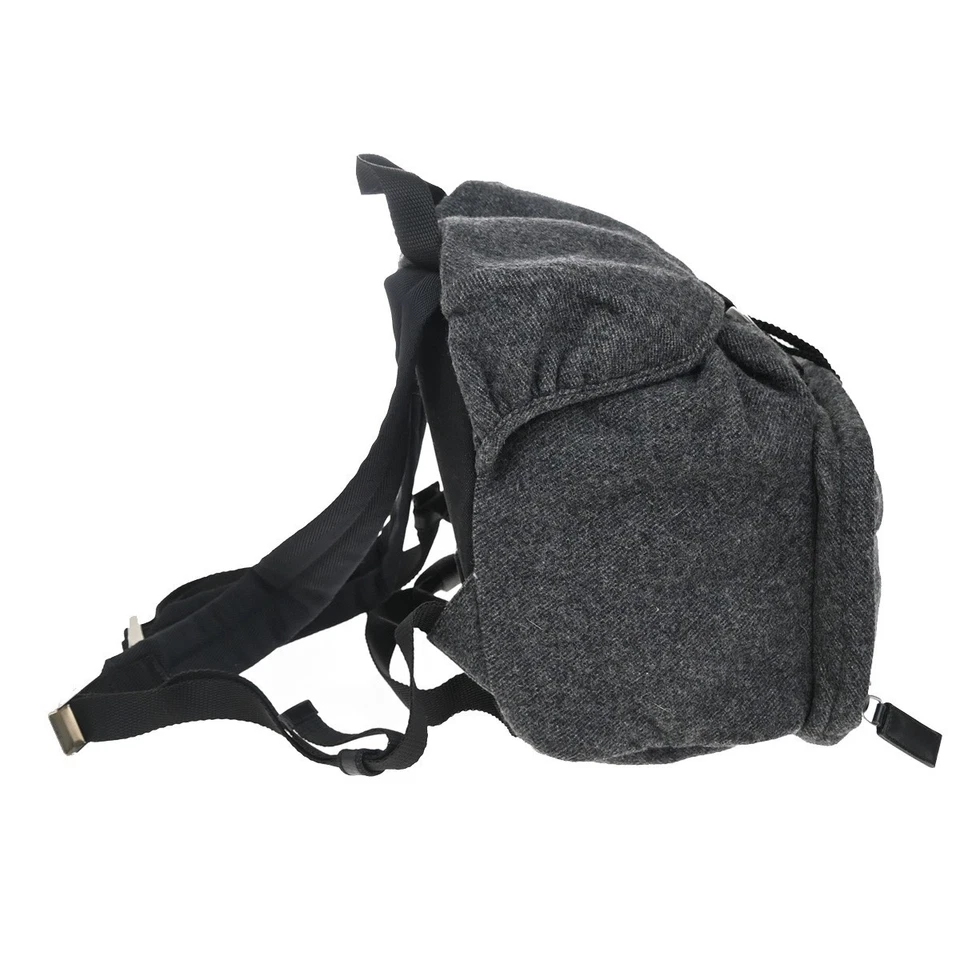 PRADA Logo Drawstring Backpack Bag Wool Leather Gray Black SHW Italy 86KB115 - Image 3 of 4