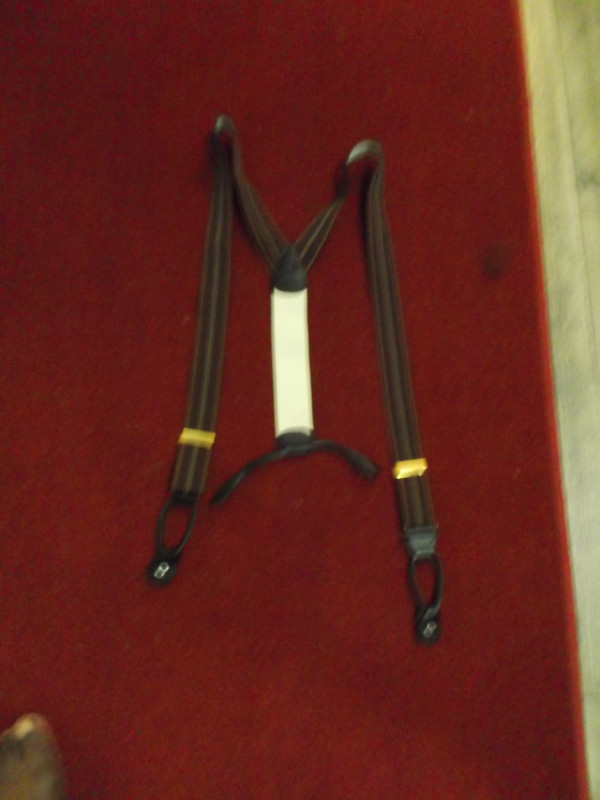 Jos. A. Bank Suspenders One Size Burgundy/Blue With Leather And Gold Details