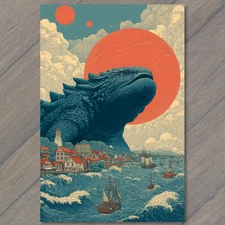 Art Print Blue Dragon Sky Above City Cliff Sea Tides Fantasy